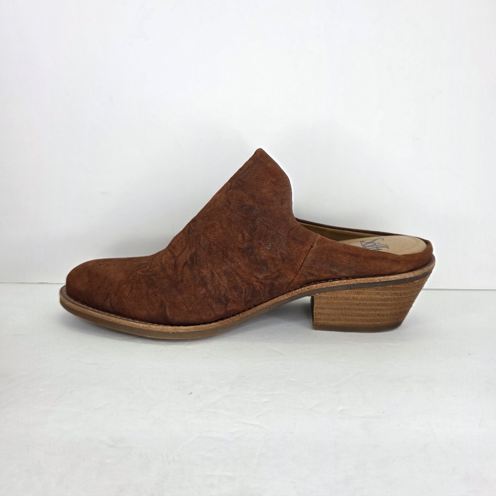 Sofft Ameera Cognac Suede Textured Western Shoes Leather Mule Clogs Size 8.5M - Picture 12 of 16